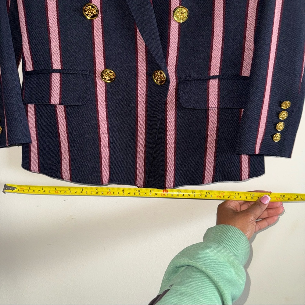 Smythe Double Breasted Striped Blazer Gold Accented Buttons Quarter Sleeve Sz 8 - Picture 9 of 16